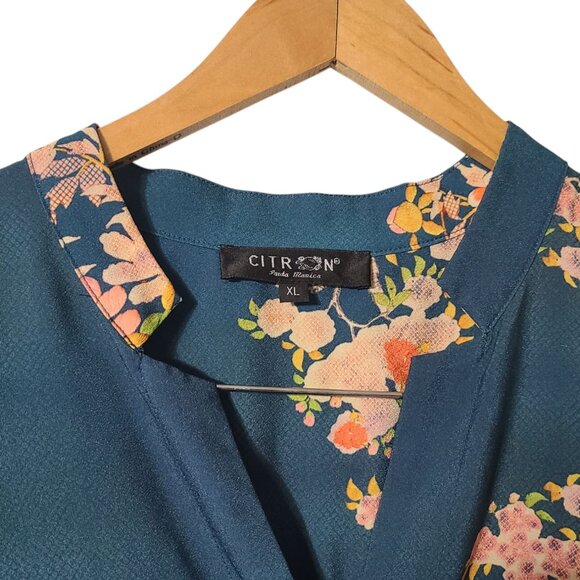 Cintron Santa Monica Asian Peacock Bonsai Teal Wearable Art XL Blouse - Picture 5 of 16